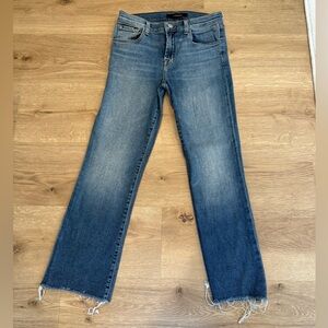 J Brand Straight Leg Blue Jeans with Frayed Hem